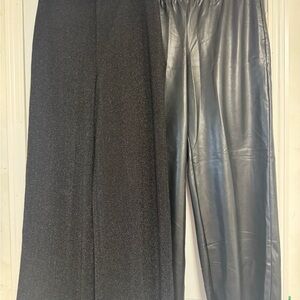 H&M Black Wide Leg Glitter Pants and Faux Leather Trousers